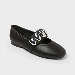 Women's Genevieve Oversized Dome Stud Mary Jane Flats - A New day Black 10 NWT